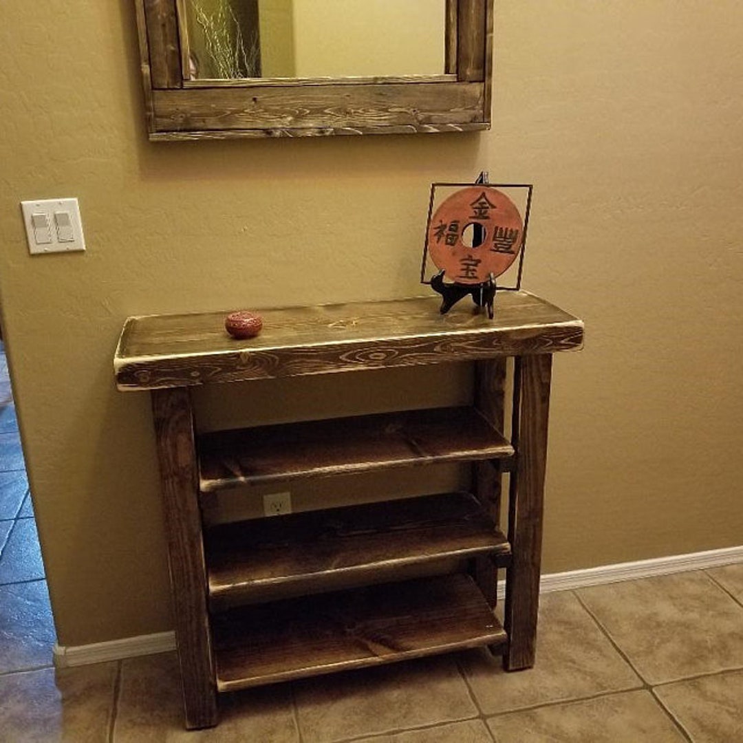 RUSTIC SOFA Console Table Primitive Reclaimed Wood Hall Entry Bookcase ...