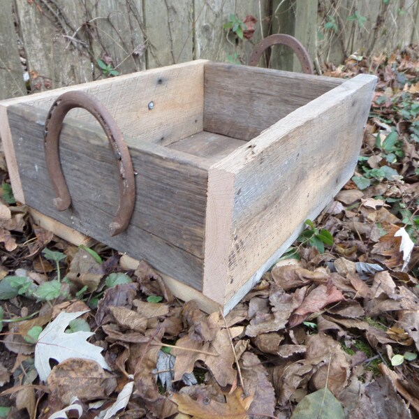Unique Primtiques Primitive Reclaimed Upcycled Vintage Antique Salvaged BARN WOOD Home Decor Horse Shoe Handle Box Tray 14x18x7h Custom Size