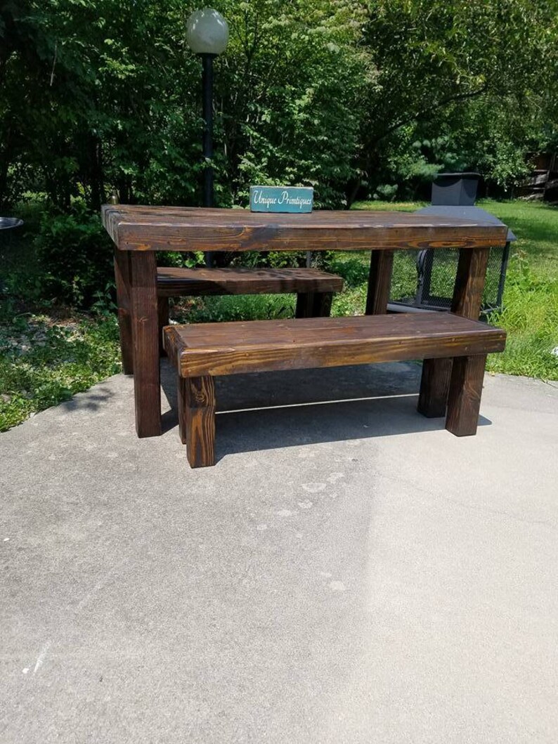 Rustic Solid Reclaimed Wood Table Benches Set Painted Stained Etsy