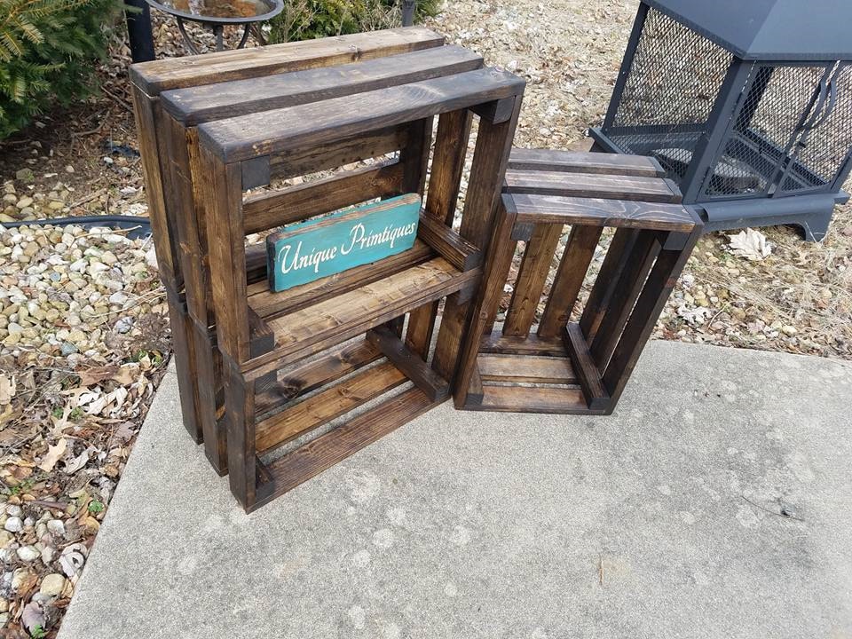 Rustic FARMHOUSE WOOD CRATES X3 Reclaimed Dark Walnut Crate Wall Shelf ...