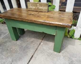 RUSTIC Wood Farmhouse BENCH Primitive Farm House Indoor Outdoor Kitchen Dining Weather Sealed Custom Woodworking Sizes Colors Unique