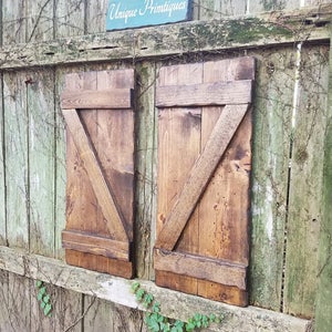 RUSTIC Wood SHUTTERS Dark Walnut Stain Barn "Z" Primitive Reclaimed Wooden 12" x 28"  Wood Shutters Cabin Decor Custom Sizes Colors Unique