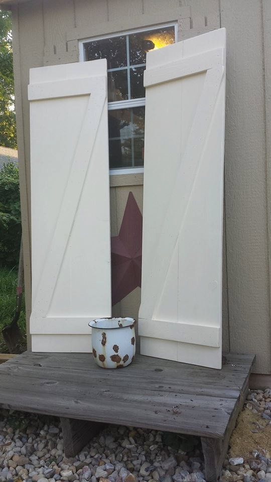 RUSTIC WOOD SHUTTERS Indoor Outdoor 18" w x63" h Country White Wood "Z" Shutters Custom SIzes Colors Unique Primtiques Set Of Two