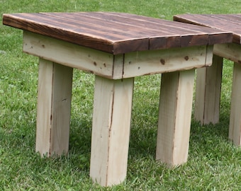 RUSTIC FARMHOUSE End TABLE Farm House Reclaimed Wood American Walnut Antique Paint Corner Plant Stand 22x22x20h Custom Sizes Colors Unique