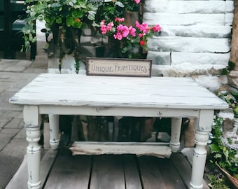 French Country Rustic Farmhouse TABLE Reclaimed Weathered White Salvaged Chunky Turned Legs Shabby Chic Farm House Kitchen Dining Table