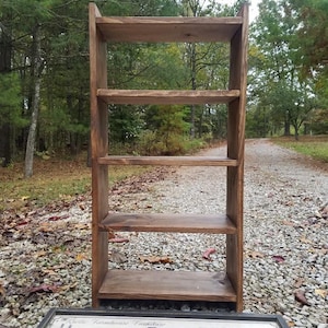 RUSTIC FARMHOUSE LADDER Bookcase Farm House Shelving Reclaimed Wood Stands Alone Storage Bookshelf Custom Sizes Colors Jewelry Shelf Unique