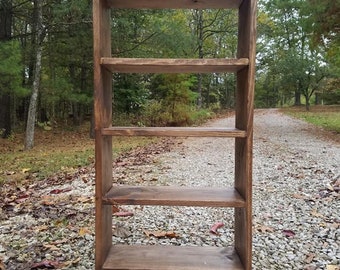 RUSTIC FARMHOUSE LADDER Bookcase Farm House Shelving Reclaimed Wood Stands Alone Storage Bookshelf Custom Sizes Colors Jewelry Shelf Unique