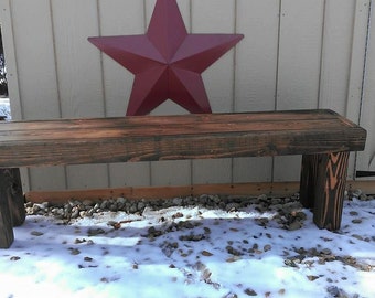 RUSTIC WOOD BENCH Unique Primtiques Beautiful Primitive Dark Walnut Stained 14x60x17-1/2" h Custom Sizes Colors Available