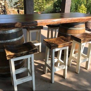 FARMHOUSE BAR STOOLS Lot Of Eight Rustic Farm House Kitchen Tall Short Reclaimed Wood Stool Contour Seat Custom Size Colors Many Menu Option