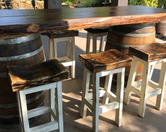 FARMHOUSE BAR STOOLS Lot Of Eight Rustic Farm House Kitchen Tall Short Reclaimed Wood Stool Contour Seat Custom Size Colors Many Menu Option