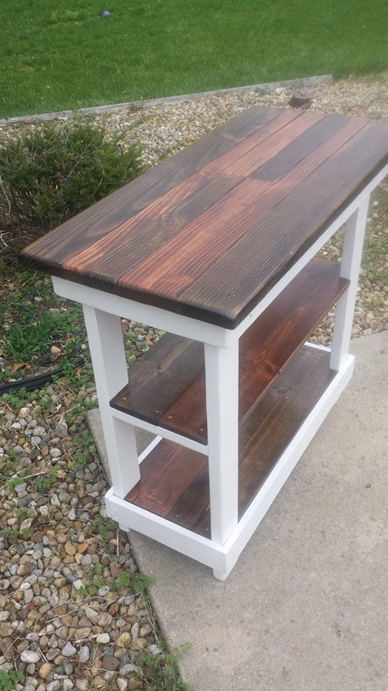 Multi Functional Tall Table American & Dark Walnut Stained Country White Kitchen Island W Center Shelf 20x43x38 Custom Sizes Colors Avail image 3