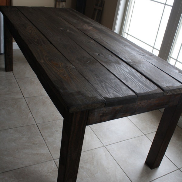 Unique Primtiques Rustic Dark Walnut Stained FARM HOUSE Country Farm House Kitchen Table Custom Sizes Colors Upon Request