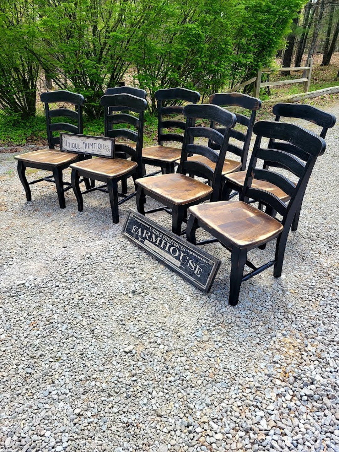 EIGHT Rustic Ladder Back Chair Wood Malaysian Oak CHAIRS Solid Wood