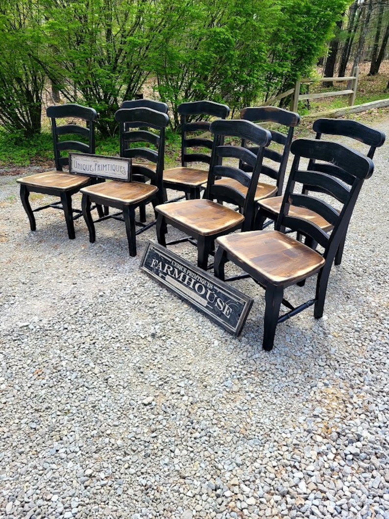 Farmhouse Kitchen Chairs Bench Rustic Ladder Back Malaysian Etsy