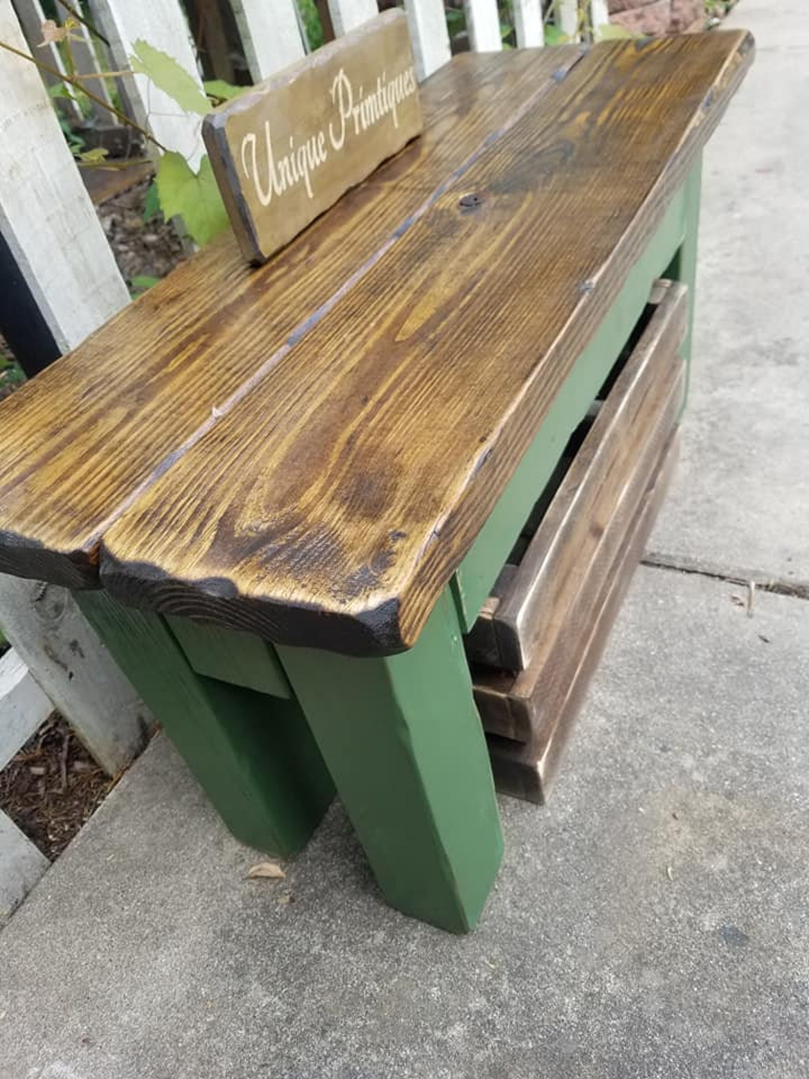 Rustic FARMHOUSE WOOD BENCH & Crate Farm House Distressed Dark Walnut ...