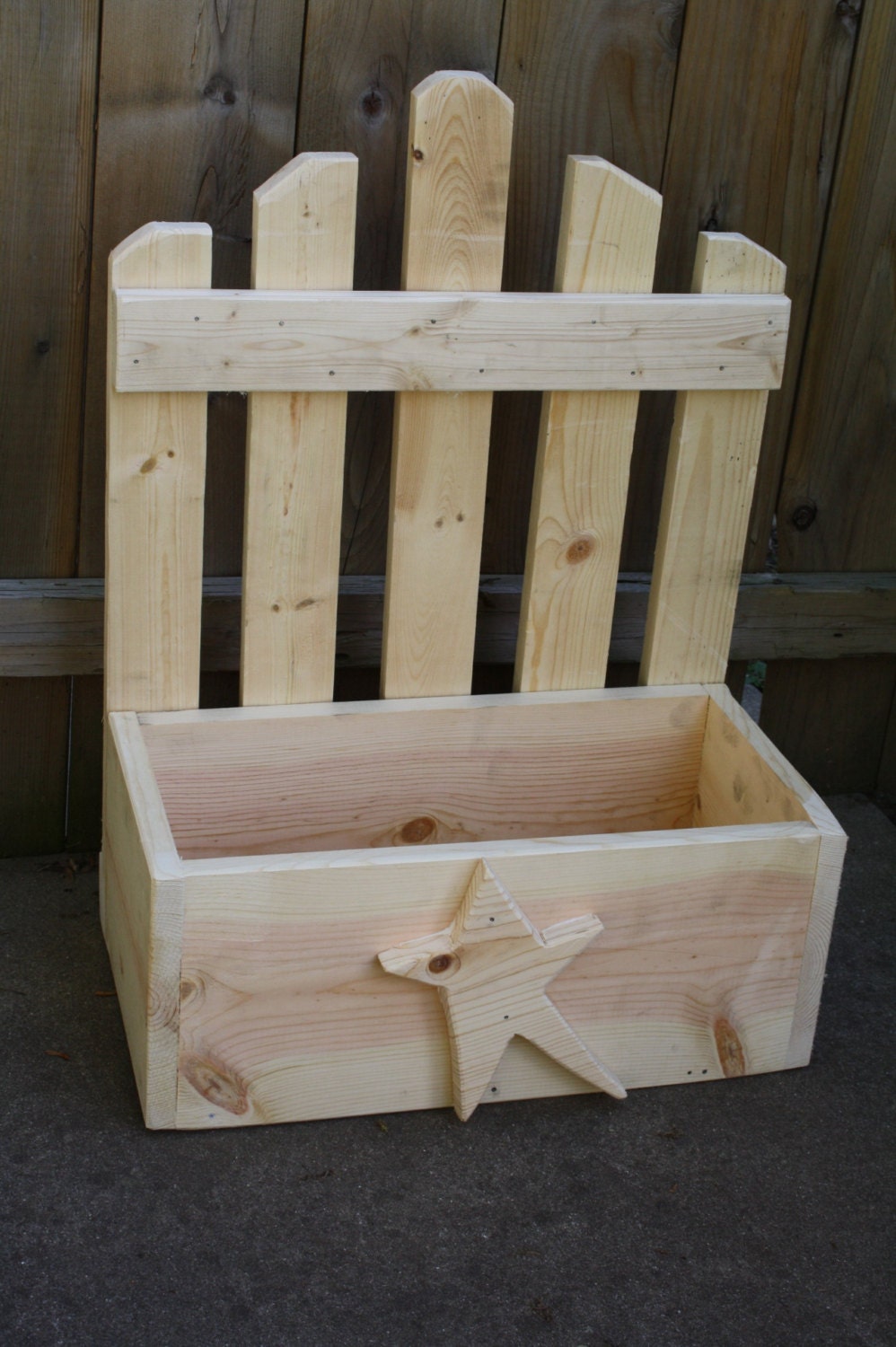 Hand-Made Primitive Wooden Picket Fence PLANTER BOX Wood 