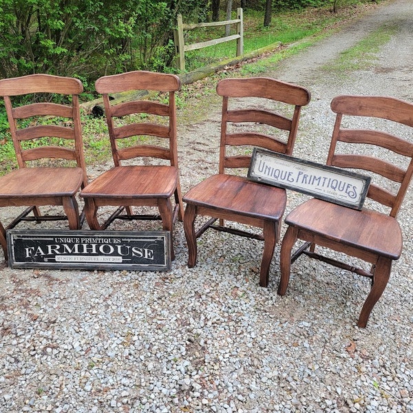 FOUR Rustic Ladder Back Chairs Wood Malaysian Oak CHAIRS Solid Wood Kitchen Dining Room Seat Seating Mahogany Custom Colors Welcome