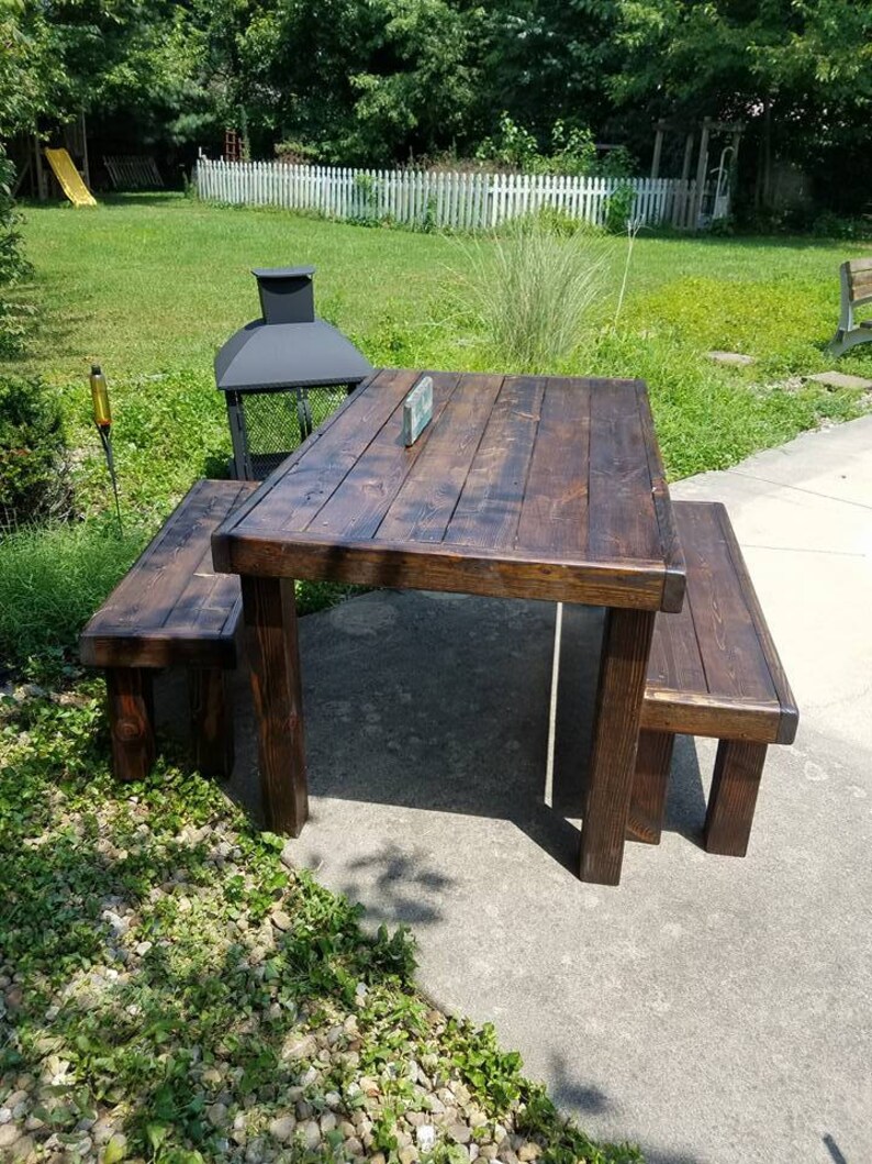 Rustic Solid Reclaimed Wood Table Benches Set Painted Stained Etsy