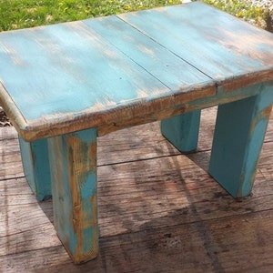 SMALL WOOD BENCH Indoor Outdoor Small Garden Porch Flower Reclaimed Wood Bench Primitive Distressed Blue 11.5x17x10.5h Custom Colors Sizes