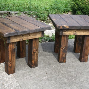 RUSTIC FARMHOUSE END Tables Farm House Set Of Two Dark Walnut Reclaimed Wood Side Night Stand Corner 22x22x20h Custom Sizes & Colors