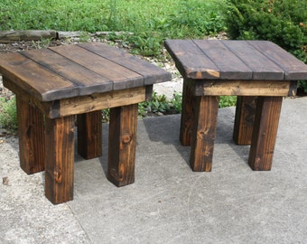 RUSTIC FARMHOUSE END Tables Farm House Set Of Two Dark Walnut Reclaimed Wood Side Night Stand Corner 22x22x20h Custom Sizes & Colors