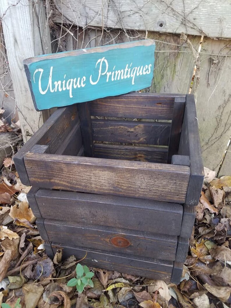 Two RUSTIC FARMHOUSE CRATES Reclaimed Salvaged Wood Dark Walnut Wall ...