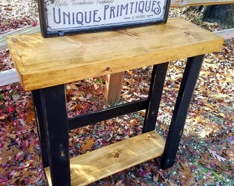 Rustic FARMHOUSE CONSOLE Sofa TABLE Entry Primitive Accent Tv Media Table Wide Top Frame Raised Shelf Custom Sizes Colors Unique