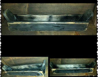 Grungy Primitive Salvaged Wood Tray BOX Candle Holder 5x24x3.5h Home Decor Distressed Kettle Black Table Centerpiece Home Custom Sizes Color