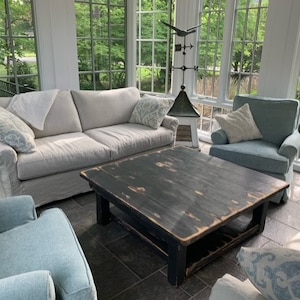 RUSTIC FARMHOUSE COFFEE Table Ext Large Square Shelf Farm House Living Distressed Kettle Black Reclaimed Wood Custom Sizes Colors