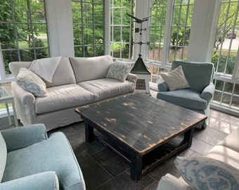 RUSTIC FARMHOUSE COFFEE Table Ext Large Square Shelf Farm House Living Distressed Kettle Black Reclaimed Wood Custom Sizes Colors