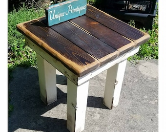 RUSTIC FARMHOUSE TABLE End Side Night Stand Dark Walnut Country White Distressed Reclaimed Wood Fish Tank Amp 22x22x24h Custom Sizes Colors