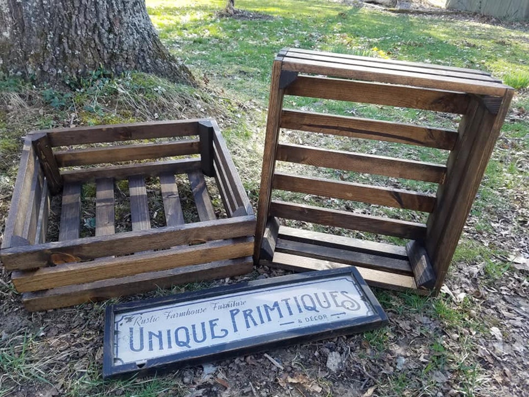 FARMHOUSE CRATES Lot of TWO Rustic Reclaimed Wood Farm House Wall Shelf ...