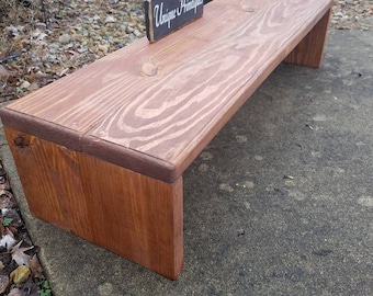 LARGE Rustic Table Riser Bench TV Solid Wood Step Workout Stool Computer Desk Monitor Stand 15x48x11"h Red Chestnut Stain Custom Sizes Color
