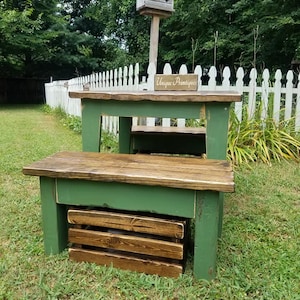 RUSTIC FARMHOUSE TABLE Benches & Wooden Crates 5-Piece Set Bench Distressed Reclaimed Wood Kitchen Island Small Dining Custom Sizes Colors