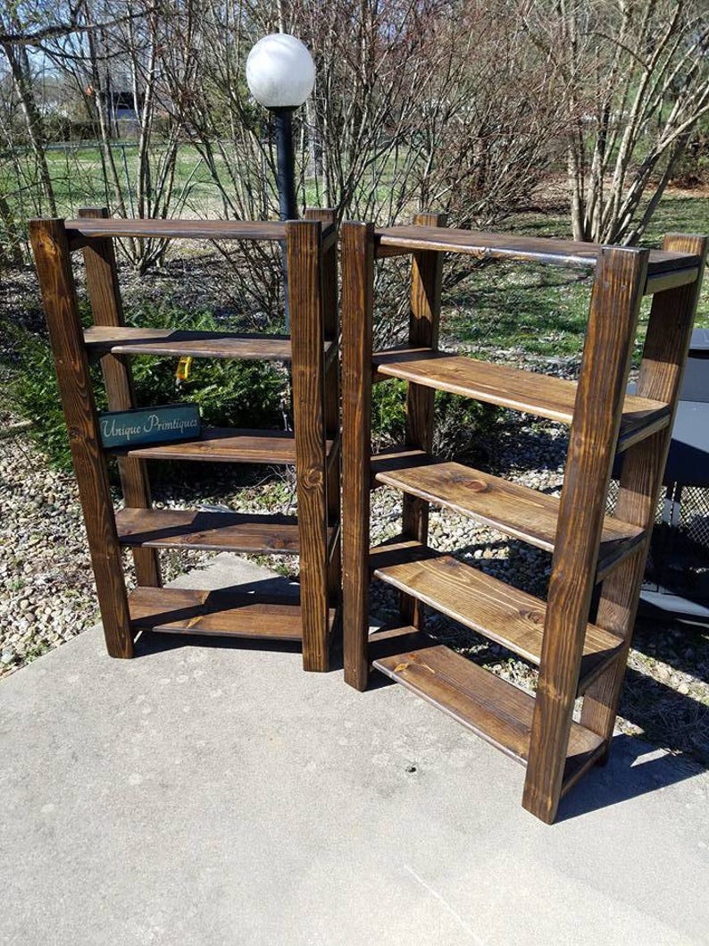 TWO RUSTIC BOOKCASES Tall Reclaimed Wood Display Ladder End Etsy