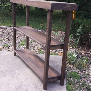 Rustic Primitive Reclaimed Wood SOFA Hall Console Accent Table Book Shelf Dark Walnut Stained Bookcase 12x48x36h Custom Sizes Colors Avail