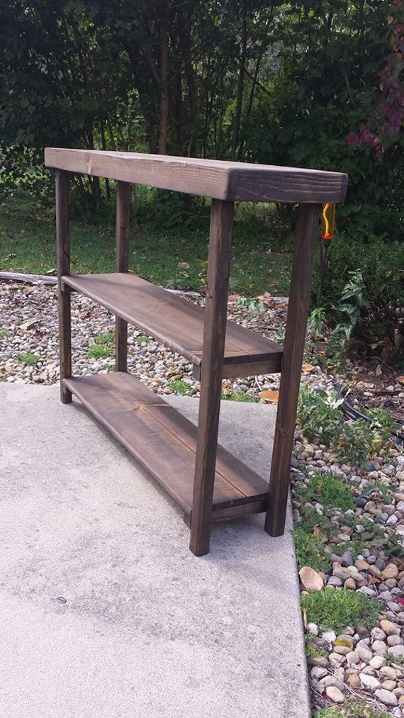 Rustic Primitive Reclaimed Wood SOFA Hall Console Accent Table Book Shelf Dark Walnut Stained Bookcase 12x48x36h Custom Sizes Colors Avail