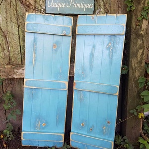 COASTAL WOOD SHUTTERS Rustic Ocean Blue Distressed 12-1/2x34&quot;h Barn Doors Beach Home Farmhouse Indoor Outdoor Custom Sizes Colors Unique