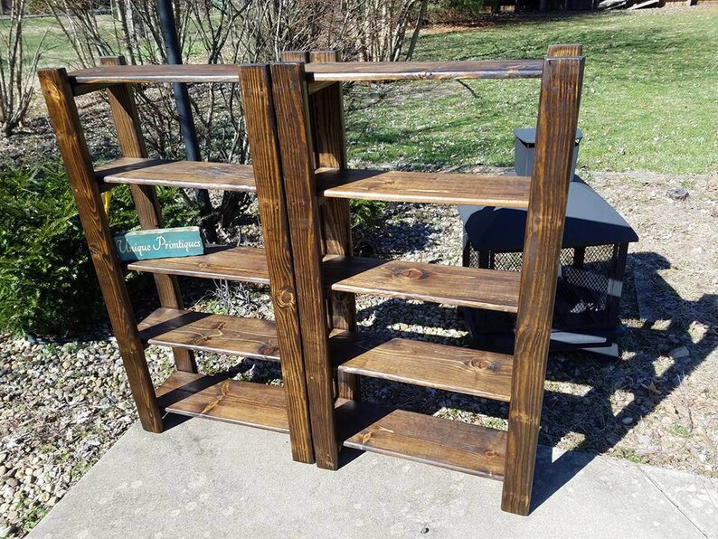 TWO RUSTIC BOOKCASES Tall Reclaimed Wood Display Ladder End Etsy