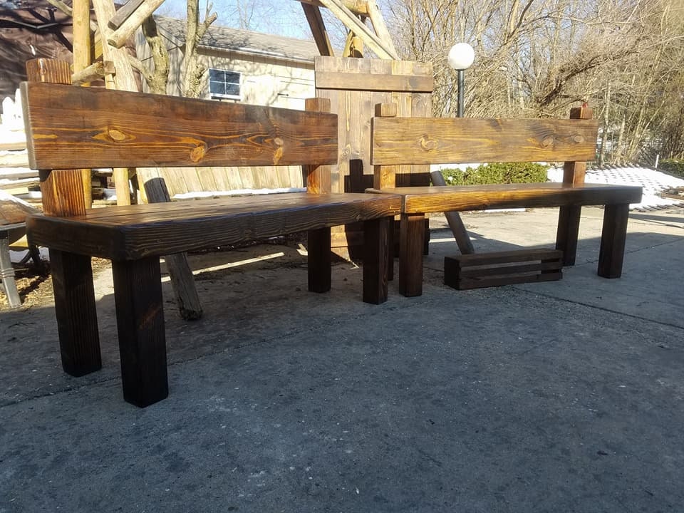 Rustic Bench Indoor Outdoor Wooden Lot Of Two W Plank Back Etsy