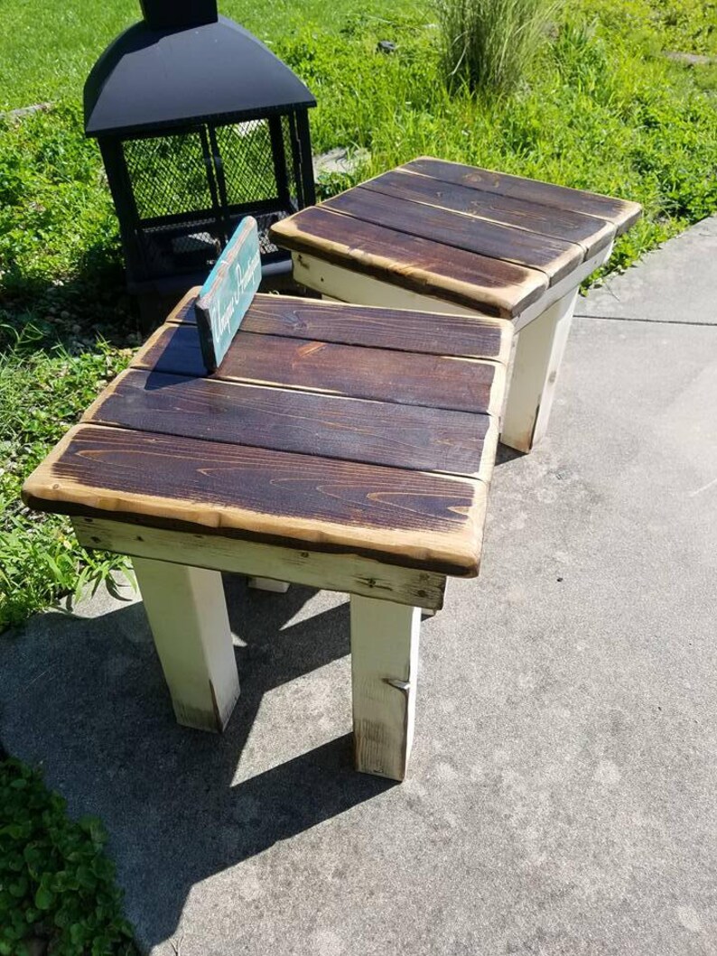 RUSTIC FARMHOUSE Side End Table Farm House Dark Walnut Country White ...