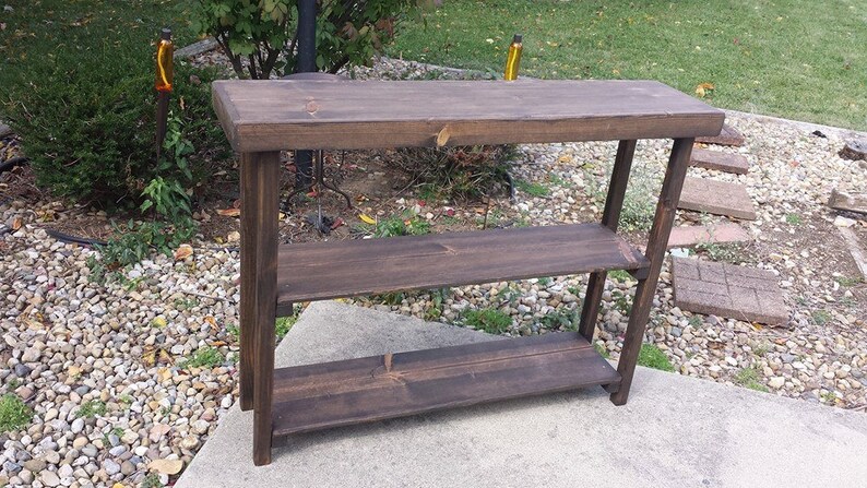 Rustic Primitive Reclaimed Wood SOFA Hall Console Accent Table Book Shelf Dark Walnut Stained Bookcase 12x48x36h Custom Sizes Colors Avail