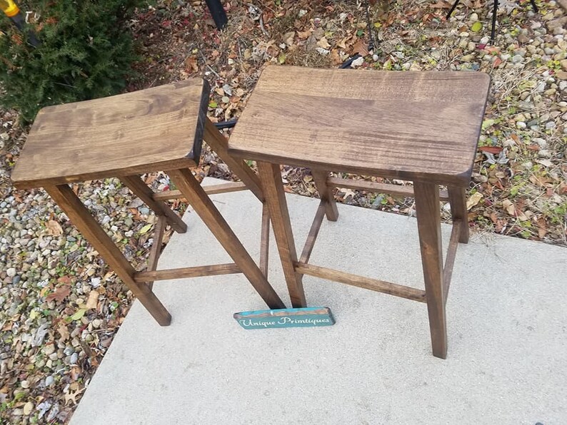 FOUR Rustic Wood BAR STOOLS 30 High Malaysian Solid Oak Etsy