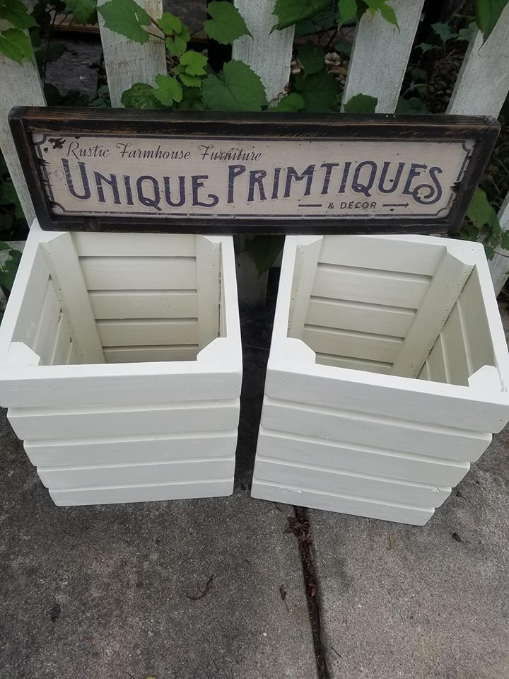 Two RUSTIC FARMHOUSE CRATES Reclaimed Salvaged Wood Wall Shelf Storage ...