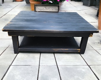 RUSTIC FARMHOUSE COFFEE Table Ext Large Square Shelf Farm House Living Distressed Kettle Black Reclaimed Wood Custom Sizes Colors