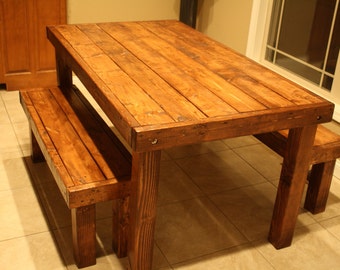 RUSTIC LODGE TABLE Country Cabin Dining Kitchen Table Custom Sizes Colors & Matching Benches Available Unique Primtiques Custom Woodworking