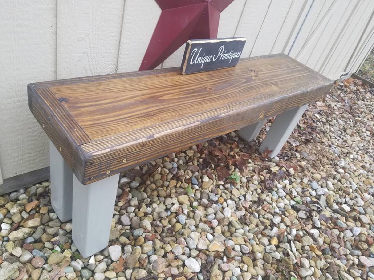 RUSTIC WOOD BENCH Dark Walnut Gorge Gray Solid Wood Framed - Etsy
