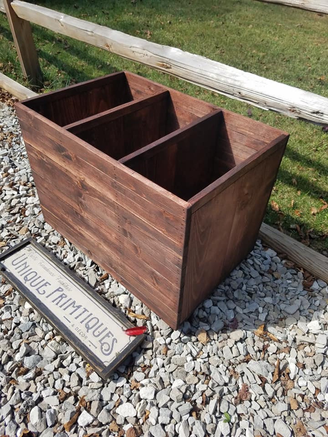 Rustic FARMHOUSE BOX CRATE W Dividers Bathroom Kitchen Wine Living Room ...