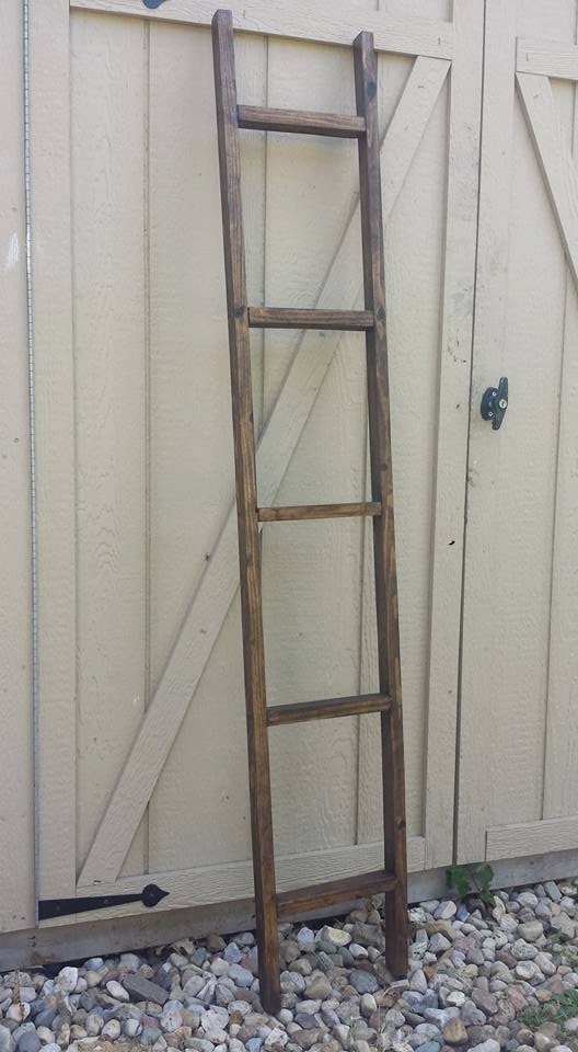 RUSTIC WOOD LADDER Primitive Dark Walnut 11x64 Quilt Blanket Scarf Tie ...