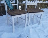 TWO Rustic Ladder Back Chairs Wood Malaysian Oak CHAIRS Solid Wood Kitchen Dining Room Seat Seating Dark Walnut White Custom Colors Welcome